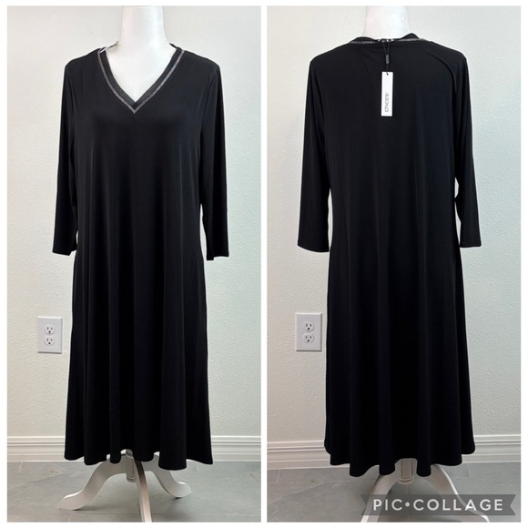 NWT Chico's Black Long Sleeve V-Neck with detail, A-Line midi Dress size 2/Large - Picture 9 of 13